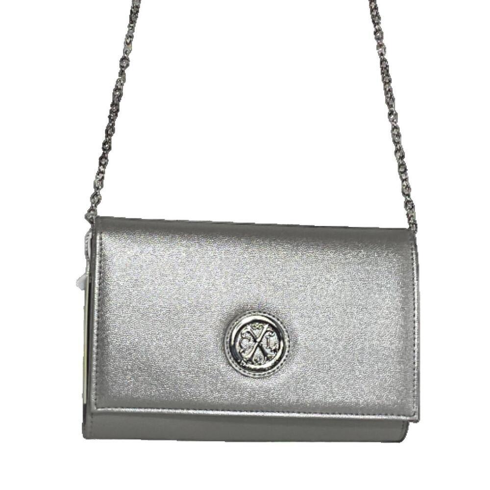 CXL by Christian Lacroix Paris Caviar Clutch with Detachable Chain (Silver, NWT)
